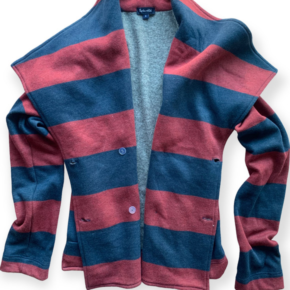 SPLENDID Double Breasted Jacket Coat Wide Notch Lightweight Striped Red Blue S - Picture 7 of 10